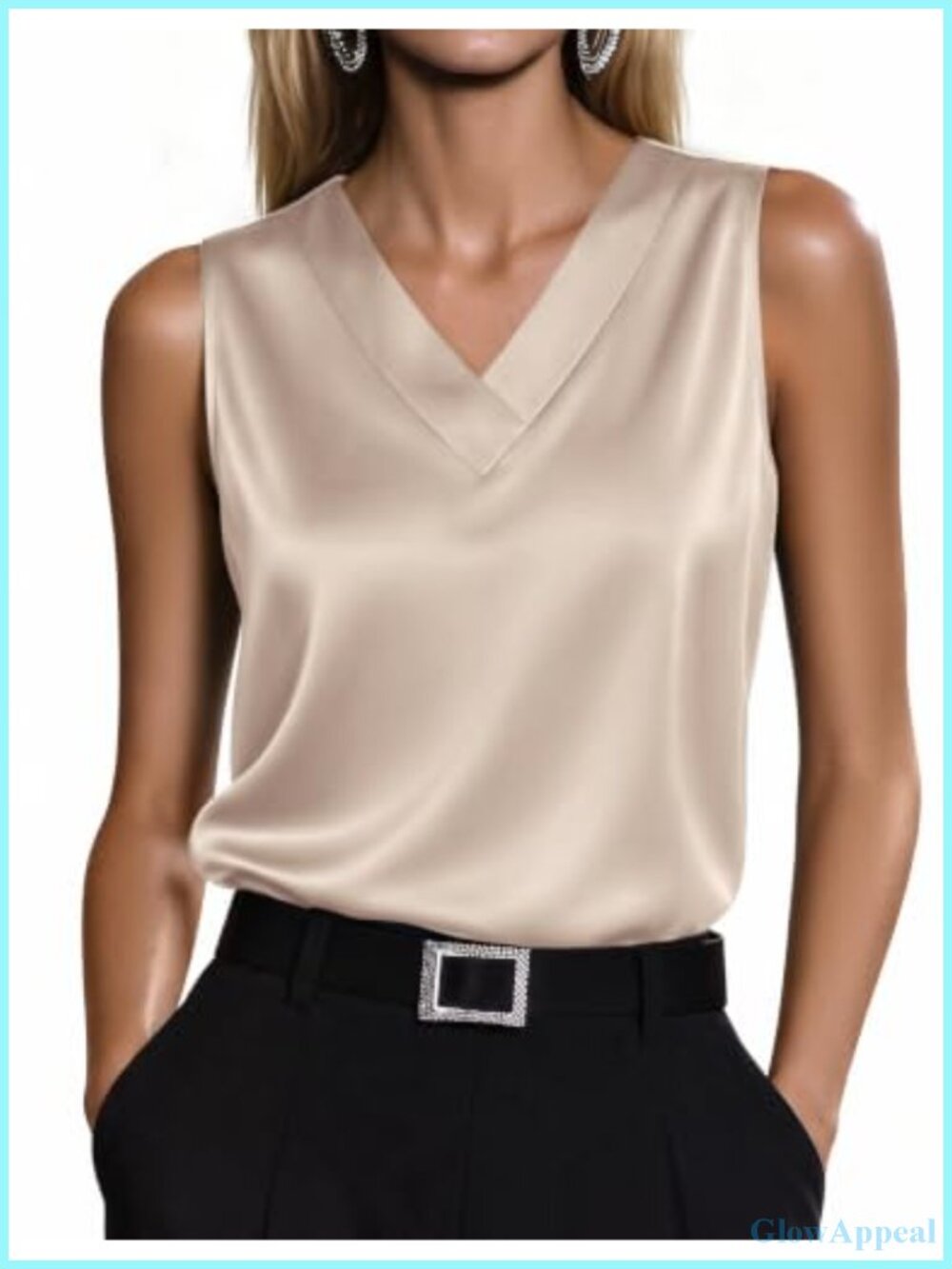Satin Tank Top V Neck Sleeveless Silk Camisole Blouse